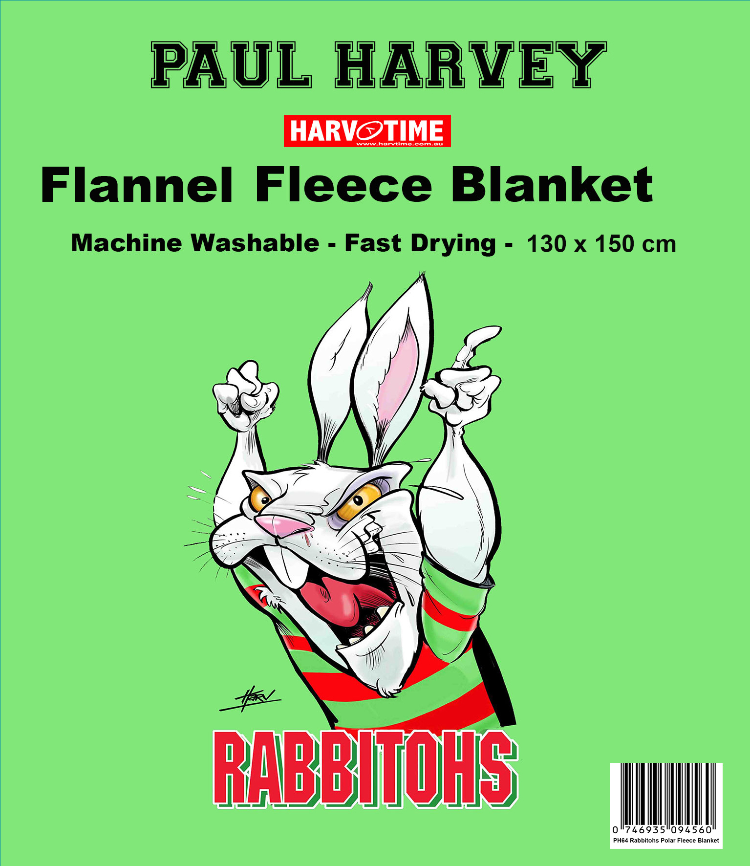 Rabbitohs Flannel Fleece Blanket Art by Paul Harvey