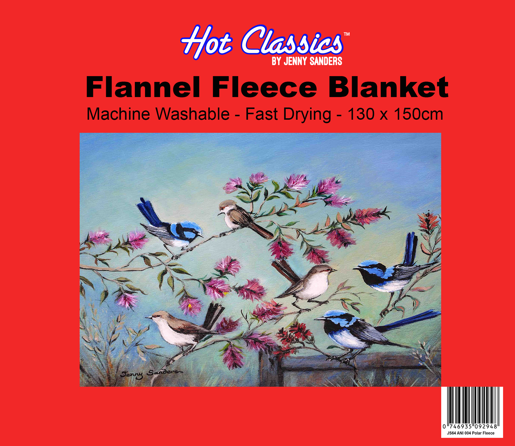 Blue Wren Flannel Fleece Blanket Art by Jenny Sanders