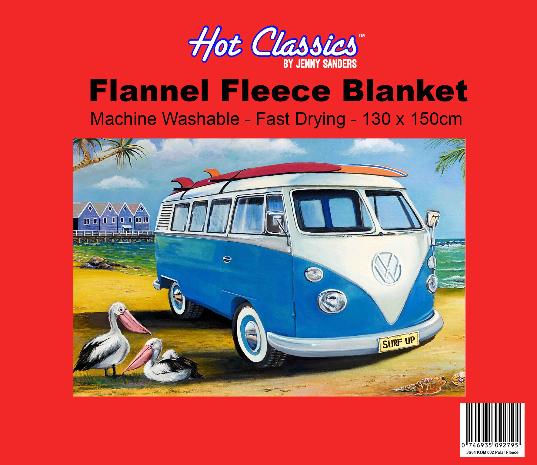Surfs Up Kombi Flannel Fleece Blanket Art by Jenny Sanders